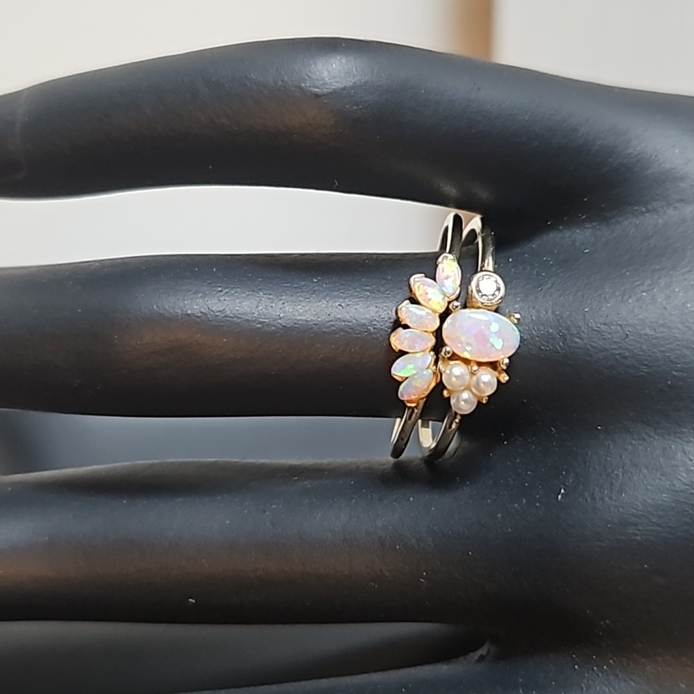 La Kaiser Local Eclectic Opal Cluster Stacked Rings size 8